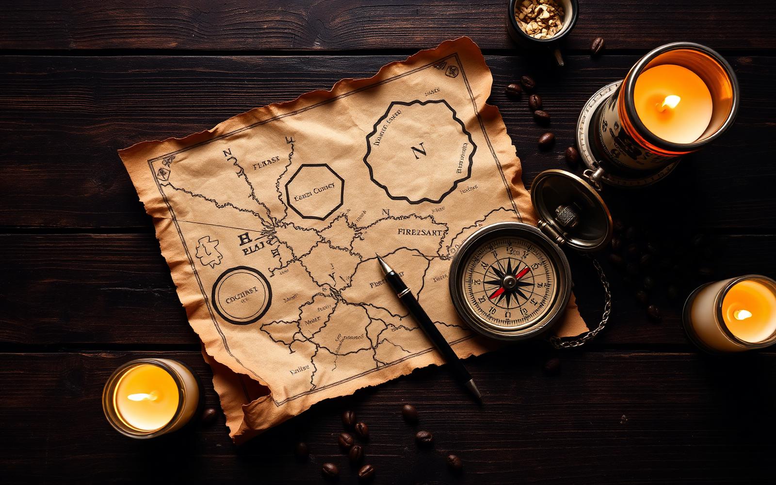 Treasure map and compass